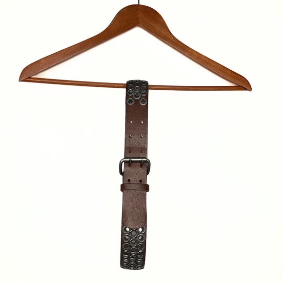 J Crew Brown Leather Grommet Nickel Hardware Belt Womens SZ S Edgy Punk Grunge - Picture 5 of 12